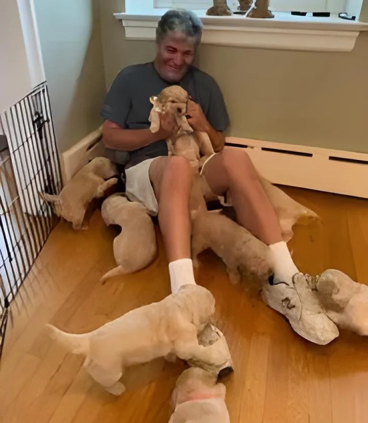 mike with puppies